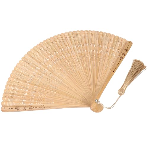 Baluue Bamboo Folding Fan 12.5 Inch Lightweight Portable Decorative Handheld Folding Fan with Tassels for Wedding Party Baby Shower and Home Decor