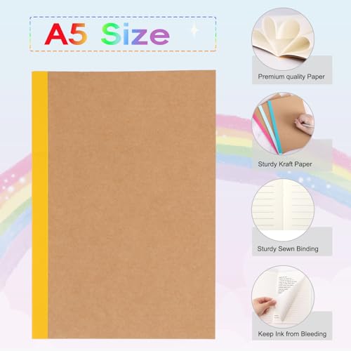 EOOUT 40 Pack A5 Kraft Notebooks Bulk, Lined Journals Bulk Colors with Rainbow Spine, 60 Pages for Kids Writing, Travel, Students - color: Rainbow, style: Lined-40pack