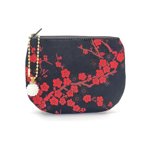 Handmade Women Coin Purse Brocade Rosary Bag Silk Jewelry Pouch Zipper Wallet - Black - color: Black