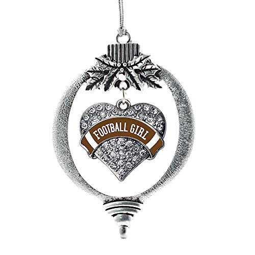 Inspired Silver - Football Woman Design - Silver Christmas Ornament - Pave Heart Charm Christmas Tree Ornament with Cubic Zirconia - Holiday Hanging Decoration - style: Football Girl Design