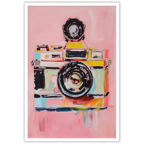 Trendy Camera Canvas Wall Art Funky Watercolor Camera Poster Preppy Photographer Gift Y2k Pink Room Aesthetic Prints Painting For Home Bedroom Dorm Apartment Wall Decor 16x24in Unframed - color: Multi 01 Unframed, size: 16L" x 24W"