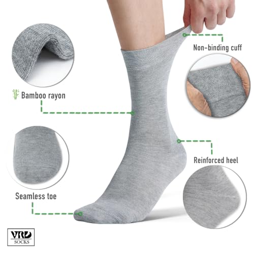 VRD Men's Dress Socks Bamboo Rayon, 5-Pack Crew Socks, Multiple Colors and Designs, Shoe Size 8-13, Gift Box - color: 13: Light Grey, 5-pack Solid