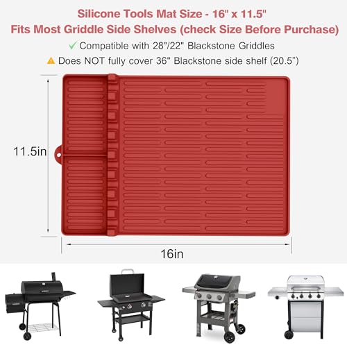 Silicone Grill Mat for Blackstone Griddle Accessories, 8-Slot Tool Mat - color: red