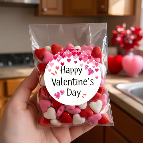 120Pcs Valentine Heart Stickers, 2 Inch Round Labels for Kids Classroom Exchange, Self Adhesive Seals for Treat Bags, Cards, Envelopes, Party Favors & Gift Wrap (Valentine’s Day) - style: Valentine’s Day