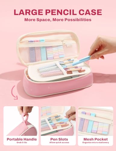 SUNEE Pencil Case with Supplies, 35PCS Aesthetic Stationery Set, Pink - color: Pink, style: 35 Pack