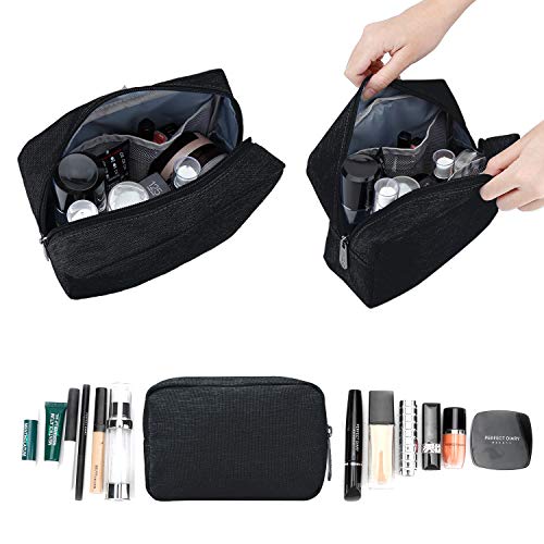 E-Tree Makeup Bag, Big Travel Make up Pouch, Zipper Large Cosmetic Brush Skin Care Case, Toiletry Bags for Traveling Women Man,Tech Electronic Organizer,Small Canvas Storage for Personal Items,Black - color: Black, style: 8.2" X 3.1" X 6.3"
