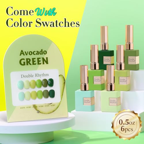 Double Rhythm 6 Pcs 15 ML Gel Polish Set Same Color Same Bottle Soak Off Gel Polish Kit Nail Art Manicure Salon DIY at Home for Women (Light Dark Green Olive Teal-T6-15) - color: Avocado Green