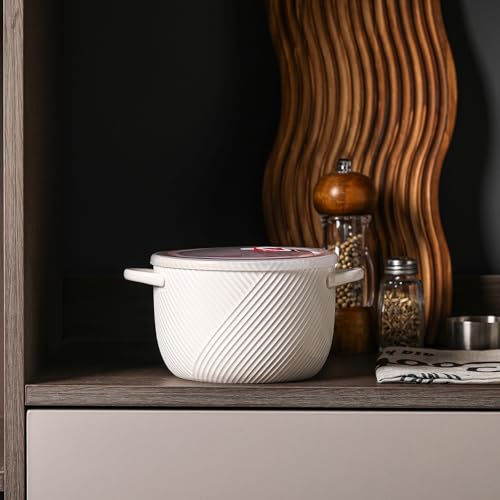 Ceramic Soup Bowl with Lid & Handle, Microwave Safe 32 oz, White - color: White, size: 1 pcs