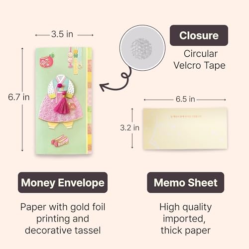 Korean Traditional Money Envelopes – Hanbok & Jogakbo Cash Gift Holders with Tassel - color: Blush Jade