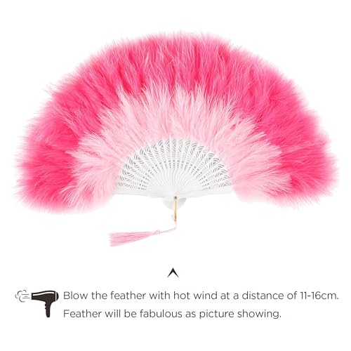 BABEYOND 1920s Marabou Feather Folding Hand Fan - color: GradientPink