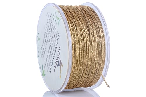 KONMAY 0.8mm Metallic Golden Nylon Bracelet Cord with Case for Bracelets,50 Yards Gold Ornament String for Jewelry Making, Gift Wrapping,Hanging, Crafting - color: Metallic Golden, size: Braided 0.8mm