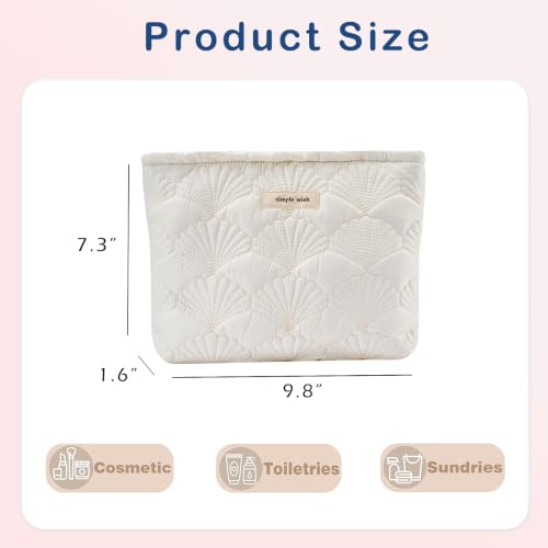 RSRSLEII Quilted Cotton Seashell Makeup Bag, Travel Toiletry Bag, White - color: 01White