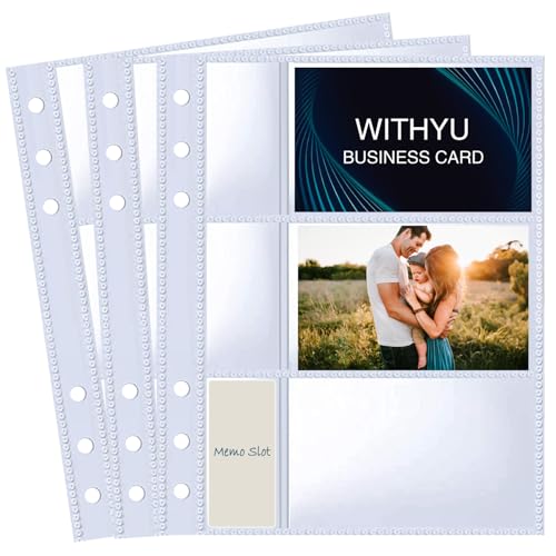 A5 Binder 6 Ring Business Card Sleeves with Memo Slot, 40 Pack 240 Pockets Ultra-Clear K-pop Photocard Sleeves, Double Sided 3 Pocket Page Protector for Business Card, Credit Card and K-pop Photocard - color: A5 3 Pocket Sleeves