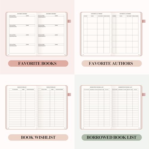 AKONEGE Reading Journal for Book Tracking - PU Leather Book Journal Reading Log with 80 Reviews for Readers, Accessories with Sticky Tabs, Pen Holder, Ribbon Bookmarks, 5.6" x 8.3", Pink - color: Pink