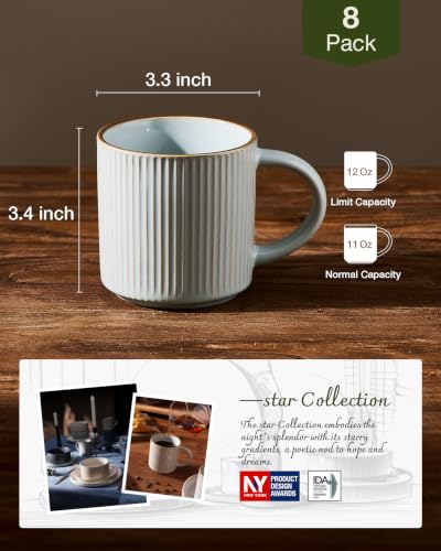 famiware Coffee Mug Set of 8, Star 12 oz Ceramic Mugs Cups Set with Handle - color: Star-Light Blue, size: 8 Count (Pack of 1)