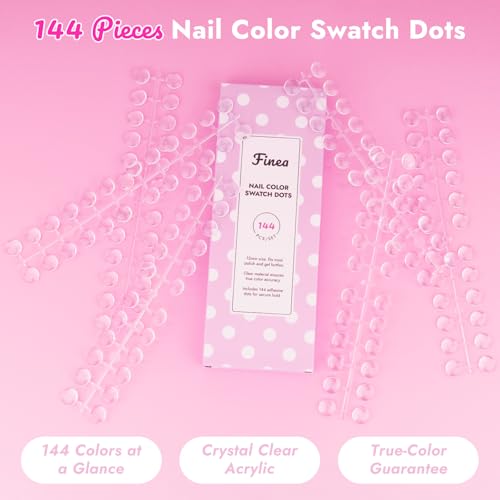 Finea 144pcs Gel Nail Polish Color Display Swatch Dots Clear with Stickers