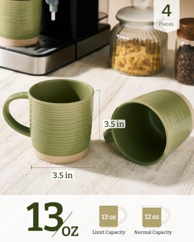 famiware Coffee Mugs Set of 4, 13 oz Mug Set, Ceramic Cup Set with Handle - color: Constellation-Olive Green, size: 4 Count (Pack of 1)