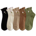zrylibya Women Ruffle Frilly Floral Embroidery Scallop Ankle Socks 5 Pairs - color: Multicolor a