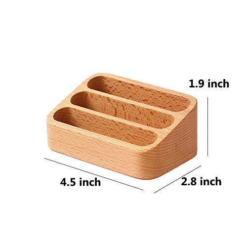 Sizikato Wooden Business Card Holder for Desk, 3 Card Slots Business Card Display Holder Stand - color: Beech