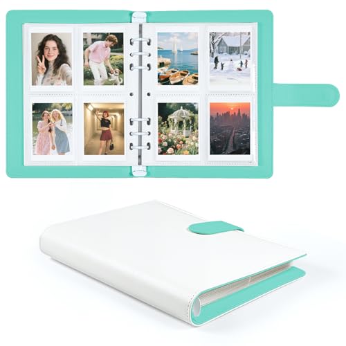 PU Leather Refillable Photo Album A5 Photocard Binder, 200 Pockets, Compatible with Fujifilm Instax Mini 12 11 9 40 99 90 8 7 Evo LiPlay, Polaroid Snap PIC-300 Z2300 Instant Cameras (Green) - color: White-Green