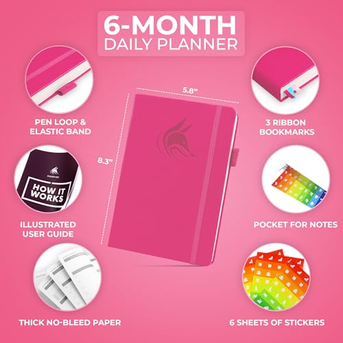 Clever Fox Daily Planner, Undated Professional & College Day, Hot Pink - color: Pink (Undated)