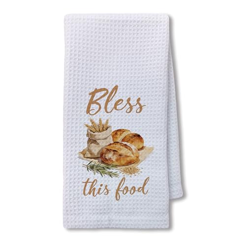 Christian Baking Kitchen Hand Towels 16x24 Inch, Bread Baker Gifts, Bless This Food Bible Verse Decorative Hand Towels for Kitchen Bakery, Christian Housewarming Gifts - color: Bless Food