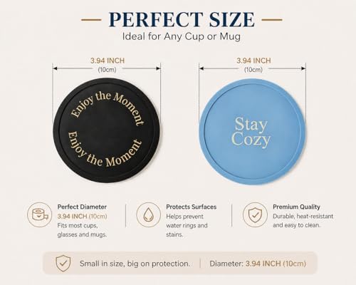 HiramWare Silicone Coasters Set of 6, Premium Drink Coaster with Holder, Non-Slip, Non-Stick, Dishwasher Safe, Perfect for Hot and Cold Drinks, Protect Your Desks and Tables(3 Morandi Blue + 3 Black) - color: 3 Morandi Blue + 3 Black