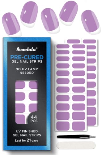 Real Gel Nail Strips (No UV Light Needed) - 44Pcs Salon Quality Nail Stickers - Long Lasting Polish Wraps for Women, Easy Apply & Remove (Lilac Dream Purple) - color: Lilac Dream Purple