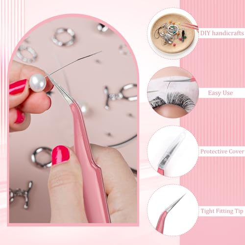 Honoson 9 Pcs Curved Pointed Craft Tweezers Precision Tweezer,Pink - color: Pink
