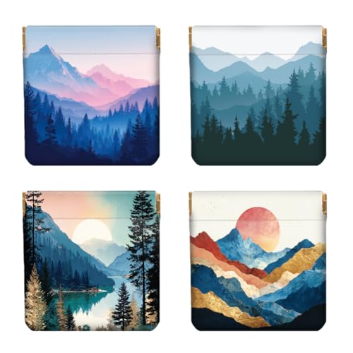 Peacoblue Simple Scenery Coin Purse,PU Leather Squeeze Pouch 4PCS - style: Simple Scenery