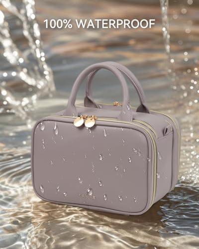 Prite Large Makeup Bag, Waterproof Travel Cosmetic Case with Brush Holder - color: Purple, size: Medium
