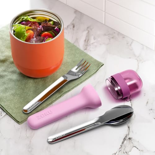 Zoku Pocket Utensil Set Stainless Steel Fork, Knife, and Spoon in Case Purple - color: Purple