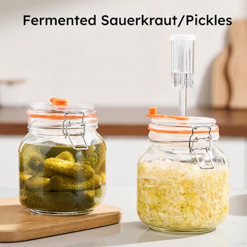 JILLMO 1L Square Fermentation Jar Kit with Airlock & Weight, 2 Pack - size: 1 Liter