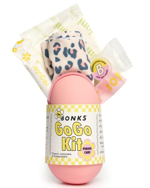 Bonks GoGo Kit - Emergency Period Kit - Portable Menstrual Pouch for Women & Teens - Essential Women's Travel Kit - Includes Tampon, Pantyliner, Underwear & More - Female Hygiene Care - style: Emergency Period Kit