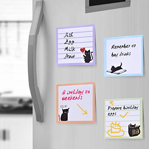 Sticky Notes 3x3 Cute Self-Stick Notes,6 Pack Funny Black Cat Notepad for Cat Lover Gift, Cute Cat Office Supplies, Easy Post Sticky Notes 480 Sheet Total - color: Pink, Purple, Blue, Yellow