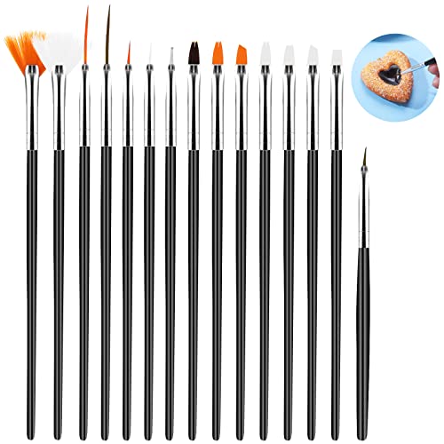 15pcs Cake Decorating Brushes Kit Fondant Paint Brush, Food Paint Brush Baking Decorating Tools for Sugar Cookie Candy Icing Cake Decoration (Black) - color: Black