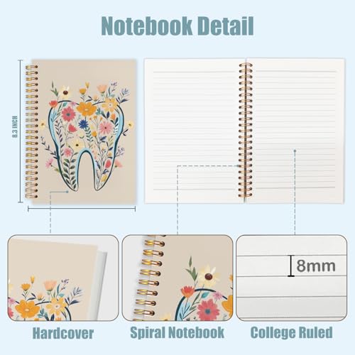 WUCHJ Dentist Gifts Notebook Journal, Dental Assistant Office Gifts for Women, Brown Floral Tooth Dental Spiral Notebook Journal for Note Taking, Dentist Office Supplies, 5.5x8.3 Inch - color: Brown teeth flower