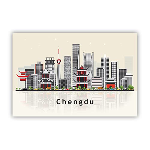 Pera Print Chengdu Poster, China Illustration Skyline City Poster, Modern Skyline Chengdu Poster, Cityscape and Landmark Print, Home-Office Wall Art Decoration - 12x18 Inches - color: Chengdu - China, size: 18"L x 12"W