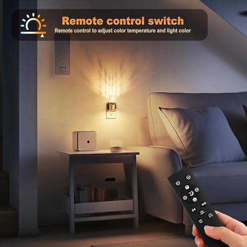 JandCase Night Lights Plug into Wall, 2 Pack Color Changing Night Light - color: Gold-RGB-Remote Control, size: 2 Pack