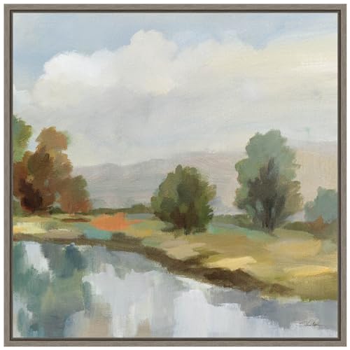 Amanti Art Framed Canvas Wall Art 30x30 River and Clouds III by Silvia Vassileva, Framed Wall Art Canvas, Landscapes Artwork, Country Rustic Decor, Large Poster Painting for Living Room, Bedroom, - color: Sylvie Greywash, size: 30"L x 30"W