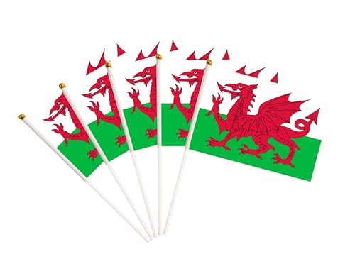 50 Pack Welsh Wales Flags Small Mini Hand Held Welsh Wales on Stick Flags, Miniature National Country Flags,Party Decorations Supplies for Parades,International Festival - color: Welsh