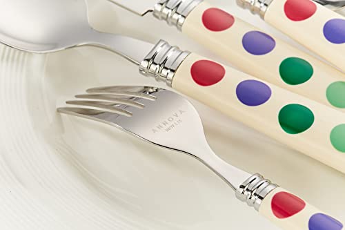 ANNOVA Silverware Set 20 Pieces Cutlery Stainless Steel Colorful Fun Handle Flatware Service for 4 - Dinner Knife, Dinner Fork, Salad fork, Dinner Spoon, Dessert Spoon (Puka Dots, 20 Pieces) - color: Puka Dots