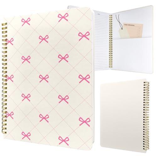 Cute Spiral Notebook Lined Journal B5 Note Book with Pocket, Bow - color: Small Bow