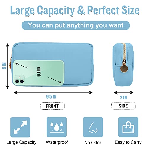 Nylon Small Makeup Bag for Purse, Cute Preppy Black Makeup Bag Cosmetic Zipper Pouch Purse, Waterproof Portable Travel Toiletry Bag Clutch Makeup Brush Bag Organizer Storage for Women Men Girls(Black) - color: Blue, size: Small