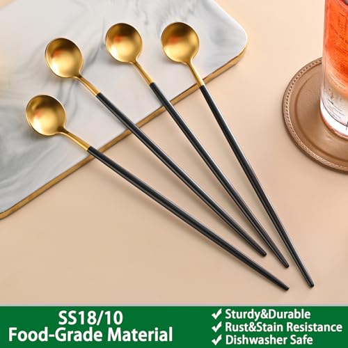 DEHOV 4 PCs 9 Inches Brush Gold Stainless Steel 304 Iced Tea Spoons With Black Handle,Long Handle Coffee Stirring Spoon,SS18/10 Long Latte Spoons Set - color: Gold-Black Handle, size: 9 Inch