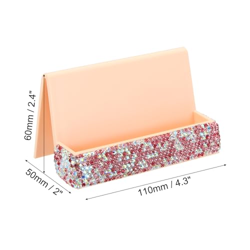 PATIKIL Business Card Holder for Desk, Rhinestone Business Card Holders Crystal Card Stand Organizer Cards Display for Office Exhibition, Pink - color: Pink