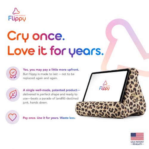 Flippy Original Tablet Pillow Stand & iPad Holder, Gift for Book Lovers & Readers, Multi-Angle Stand with Storage for Lap, Desk & Bed, Compatible with Kindle, Fire, iPad & Samsung, Def Leopard - color: Def Leopard 4.0