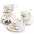 WRINGKIT Tea Cups and Saucers Set of 6, 7 Oz, Microwave Safe - size: Small