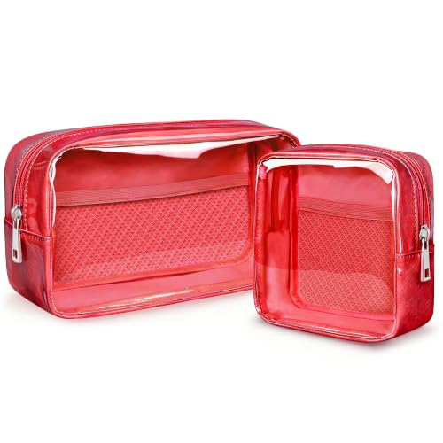 WLLWOO 2pcs Clear Makeup Bag Mini Cosmetic Pouch Travel Toiletry Organizer - color: 2pcs-Red