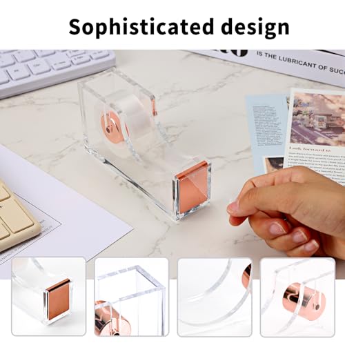 EOOUT Rose Gold Desk Accessories, Office Supplies and Accessories Set, Acrylic Stapler Set, Staple Remover, Phone Holder, Pen Holder, Scissor, Ruler, Transparent Tape - color: Rose Gold
